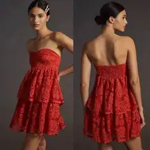 Anthropologie NWT  Maeve Women's Strapless Lace Mini Dress in Red