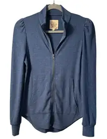 Chaser Zip Up Puff Sleeve Ribbed Lightweight Sweatshirt