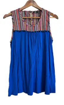 Versona Womens Blue Sleeveless Boho Striped Tassel Tank Top Size M