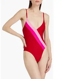 Solid & Stripe The Ariel One Piece Swimsuit in Colorblock Crimson Size S