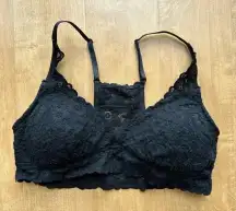 Crochet Floral Lace Black Push-up Bralette, Size Medium