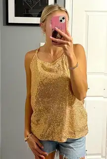 Y2K Gold Sequin Tank Top