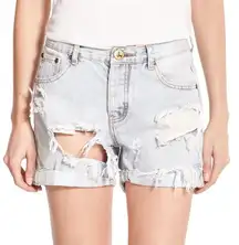 One Teaspoon Womens Light Wash "Chargers" Distressed Cuffed Denim Shorts 24