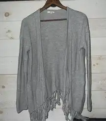 LA MADE Women’s Light Gray Wool Blend Knit Open Front Fringe Cardigan Size XS