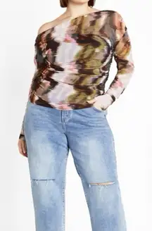 City Chic Mesh Miranda Print Top Abstract Boho Chic Sexy Girls Night Out