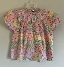 Current Air Smocked Ruffle Sleeve Patchwork Top Medium 