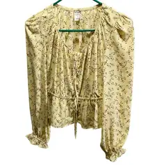 Melrose and Market XXS Yellow Floral Flare Ruffle Sleeves Top Boho NWT
