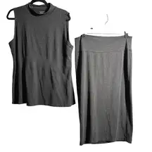 EILEEN FISHER Sleeveless Mock Neck Top and Pencil Skirt Set Charcoal Gray M/L