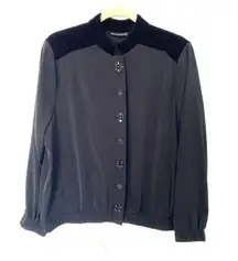 Susan Graver Peach Skin Zip Bomber Jacket Elastic Waist Faux Beaded Button Chic