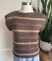 Vintage Joyce Taiwan Knit Sweater Vest Brown Striped Button Shoulder M‎