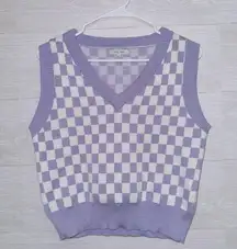 Love Tree Women's Purple White Checker Print Sleeveless Sweater Vest size small