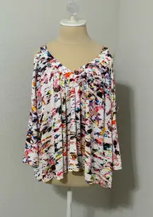 Rebecca Minkoff Multicolor Abstract Cold Shoulder 3/4 Sleeve Blouse