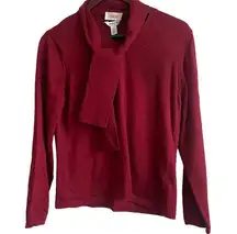 Talbots Talbot Knit Sweater Women Medium Red V-Neck Long Sleeve Neck Tie Wool Pull On