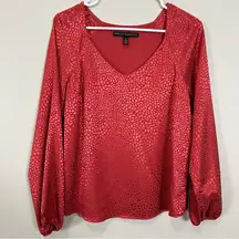 White House Black Market Burnt Red Orange Jacquard Silky Long Sleeve Top Sz XS