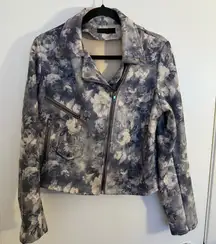Monarc Women's Medium Floral Women's Jacket Biker Bomber Gray and White