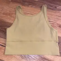 Lululemon Yellow Ribbed CropTank Top Athletic High Neck V Neck Size L/XL Stretch