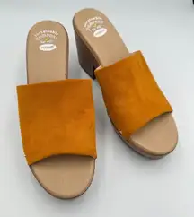 Dr Scholls Women Orange Brown Faux Suede Platform Wedge Clogs Shoes Size 9M