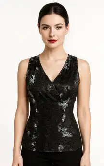 WHBM elegant velvet sexy floral V neck top