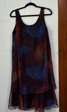 Vintage Onyx Nite by Wendye Chaitin‎ Rainbow Leopard Tiered Dress Size 18