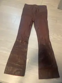 Brown leather flare pants