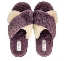 Sole Mates Purple Pink Faux Fur Criss-Cross Slippers Rubber Outsole Size 9