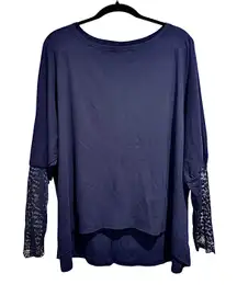 Women's navy blue long sleeve lace trim tunic shirt in size XL 