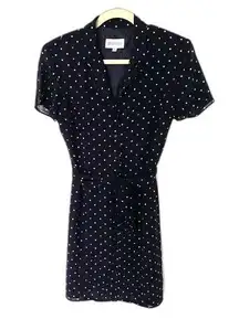 Vintage Studio I Blue Polka Dot Short Sleeve Belted Lined Mini Dress Sz 8