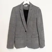 Calvin Klein Houndstooth One Button Closure Office Notched Lapel Blazer Jacket