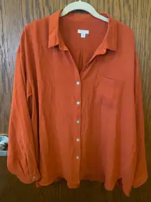 J Jill Top Womens Rust Orange Button Up Long Sleeve Classic XLP