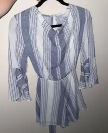 WHO I AM blue and white striped romper with tie