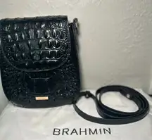 Brahmin Everlee Black Melbourne‎ Leather Crossbody Bag Crocodile with Dust Bag