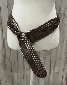 Gap Womens Silver Metallic Leather Woven Belt Chunky Large Boho Festival Y2K