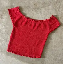 red off the shoulder top