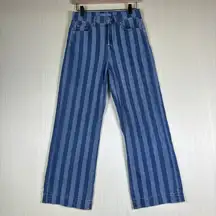 7 For All Mankind Women's Jeans Sz 26 Blue Denim Striped Cropped High Rise