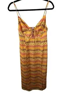 Urban Outfitters  Yellow Western Midi Dress with Lace Up Tie on Front and Slit