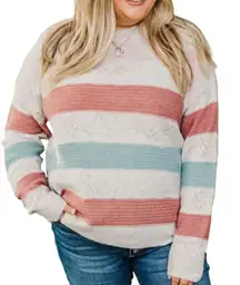 ADORA STRIPED KNIT SWEATER- BABY PINK, BRICK & DUSTY BLUE, SIZE 1X