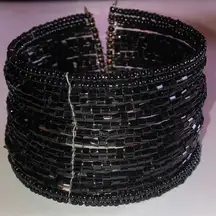 Boho Black Seed Bead Beaded Wrap Cuff Bracelet