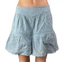 BCBGeneration Womens Blue Floral Eyelet Ruffle High Waisted Mini Casual Shorts M