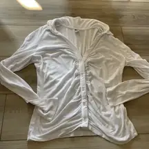 Old Navy Ribbed Cinched Button-Up Long Sleeve Top White XL Tall Shirt‎