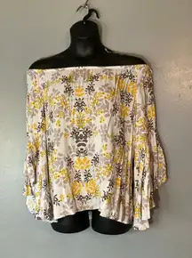 Fever yellow and gray floral off shoulder blouse