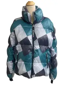 Tommy Hilfiger Sport Puffer Jacket Size M Teal Blue Geometric Quilted women's