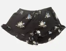 Honey Punch Womens Pull On Comfy Basic Loungewear Ruffle Shorts Floral Black S