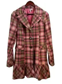 Susina Nordstrom Pink Brown Plaid Bubble Hem Fitted Jacket Coat medium