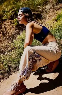 NWOT FP Movement Free People Baller Embroidered Pants Pacific Sand Medium