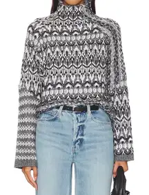 Steve Madden Fair Isle Turtleneck Sweater Black White Gray Women's Size S
