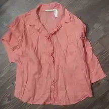 Liz Claiborne XL Linen Cantaloupe Ruffle Cotton Top Plus