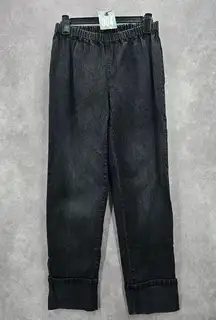 004. Diane Gilman Black Pullon Elastic Waist Denim Pants Jean Medium