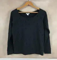 BAR III Black Distressed Holes Boatneck Long Sleeve Sweatshirt NWOT SMALL