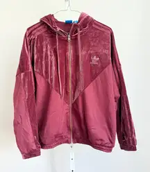Adidas Velvet Hoodie Full Zip Jacket Maroon Burgundy Womens XS/TP 3 Stripes