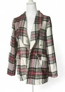 Elegant Plaid Women's Blazer - Red, Black, White Medium